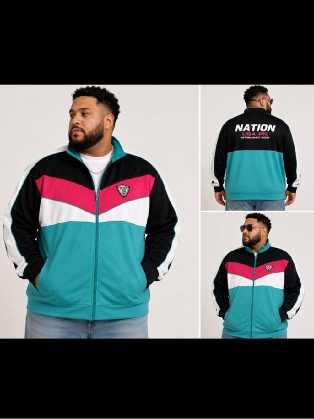 Parish Nation 4X Colorblock Track Jacket Full Zip Sweatshirt Teal Streetwear Y2K